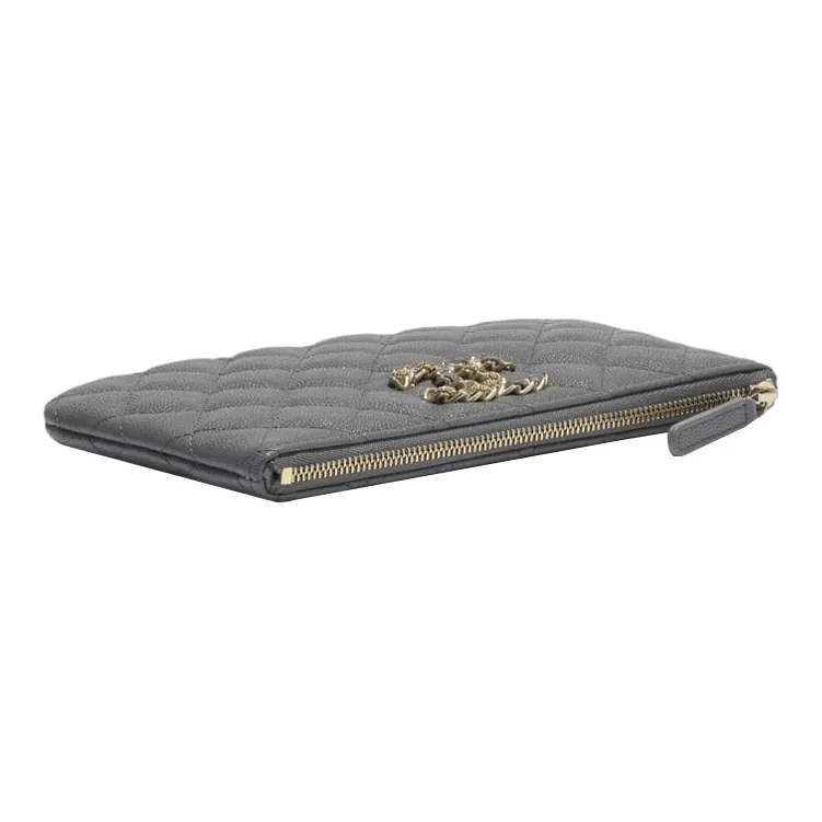 CHANEL Caviar Calfskin Pouch, Clutch Trumpets Women's Gray-2