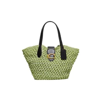 COACH Straw Tote Bag, Shopping Bag, Shoulder Bag, Handbag Medium Size Women's Turquoise