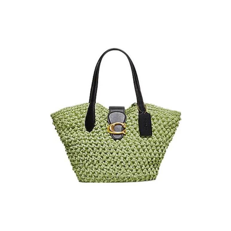 COACH Straw Tote Bag, Shopping Bag, Shoulder Bag, Handbag Medium Size Women's Turquoise-0