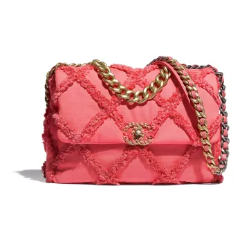 CHANEL 19Bag Cotton Canvas With Calfskin Chain Flap Crossbody Portable One Shoulder Backpack Women's Coral