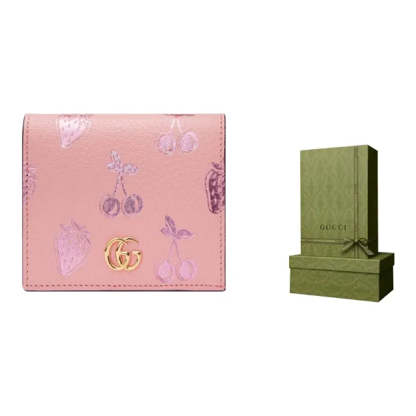 GUCCI Marmont Leather Wallet Card Holder Clutch Women's Pink-6