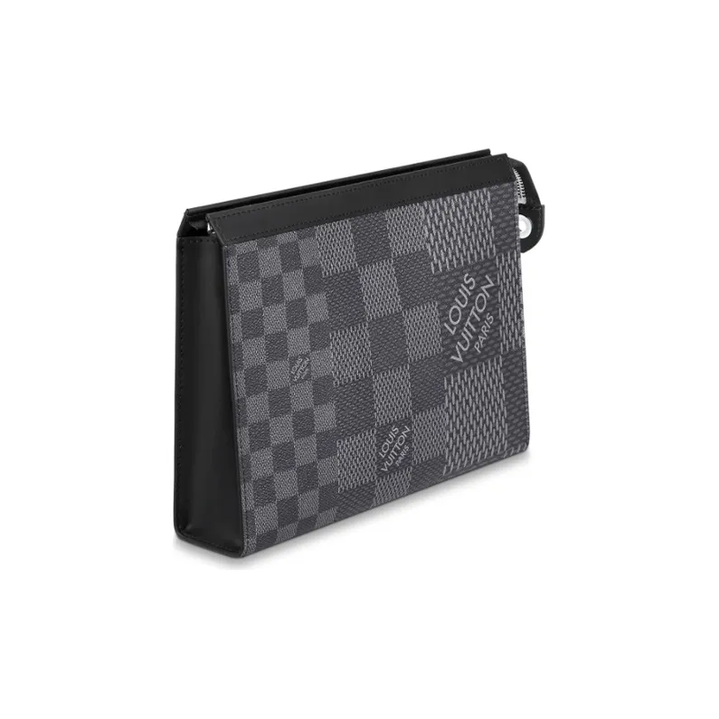 LOUIS VUITTON Pochette Voyage Coated Canvas With Cow Leather Trim Clutch Toiletry Bag Men's Graphite-2