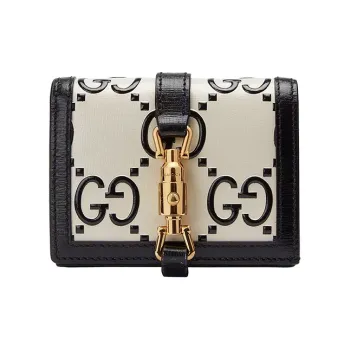 GUCCI Jackie 1961 Leather Clutch Wallets Card Holders Small Size Women's Black White