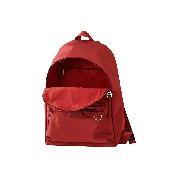 LONGCHAMP Le Pliage Satin With Beaded Leather Backpack Medium Size Women's Red-2