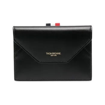 THOM BROWNE· Cow Leather Envelope Bag Clutch Coin Purse Wallet Unisex Black