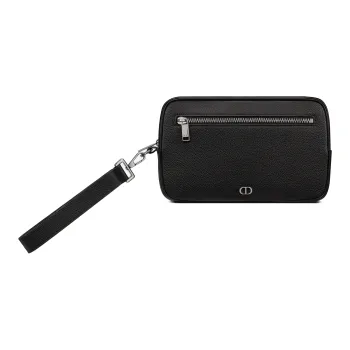 DIOR Grained Calfskin Toiletry Bags Clutches Men's Black