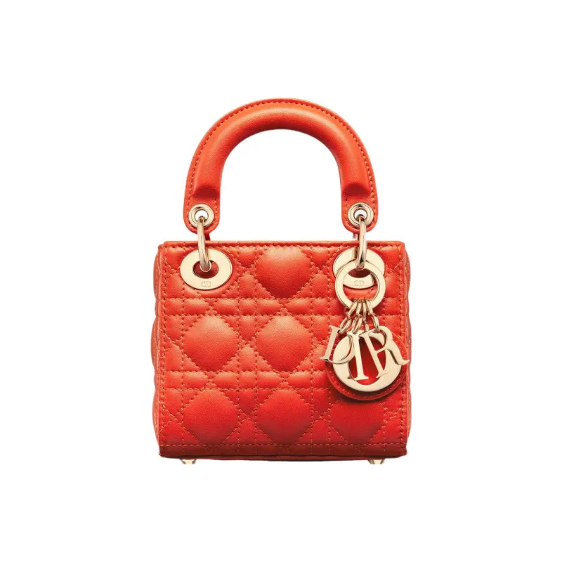 DIOR Lady Dior Sheepskin Shoulder Bag Crossbody Bag Handbag Mini Women's Bright Orange-0