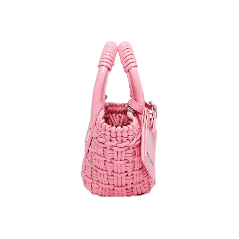 Balenciaga Polyurethane Basket Bag Portable Crossbody Bag Shoulder Bag Women's Pink-2
