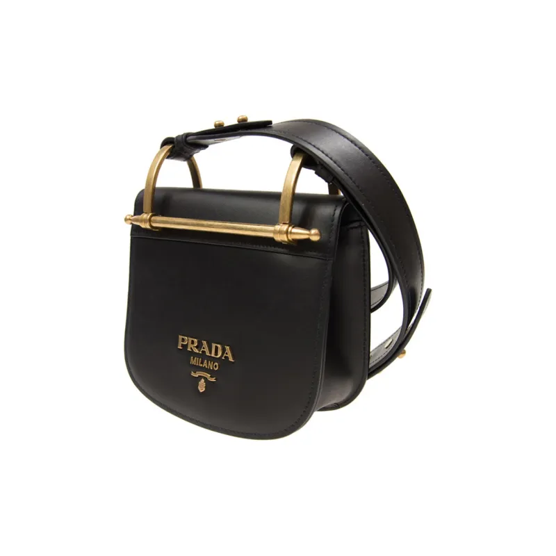 PRADA Cow Leather Shoulder Bag Crossbody Bag Women's Black-1