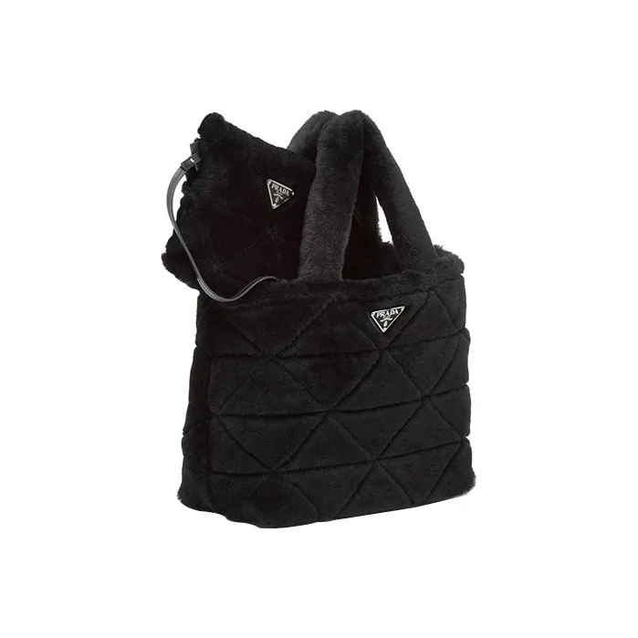 PRADA Shearling Tote Bag, Shopping Bag, Handbag Regular Women's Black-1