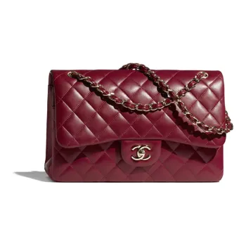 CHANEL Classic Flap CF Sheepskin Shoulder Bag Crossbody Bag Large Size Women's Burgundy