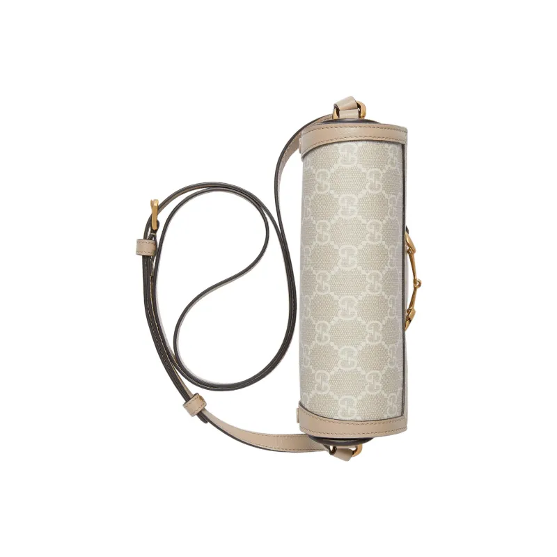 GUCCI Horsebit 1955 Canvas With Leather Trim Box Bag Shoulder Bag Crossbody Bag Mini Women's Beige/White-3