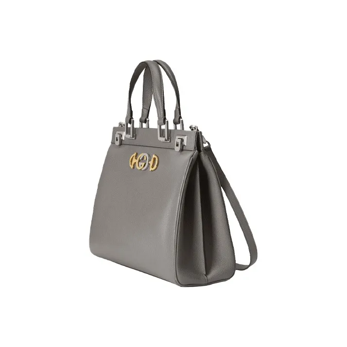 GUCCI Zumi Leather Shoulder Bag Crossbody Bag Handbag Medium Size Women's Gray-1