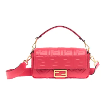 FENDI Baguette Nappa Leather Baguette Bag Portable Crossbody Bag Shoulder Bag Medium Size Women's Rose Red