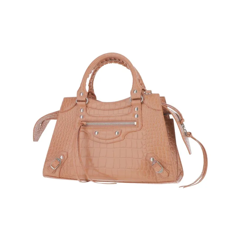 Balenciaga Shiny Leather One Shoulder Handbags Women's Nude Beige-1