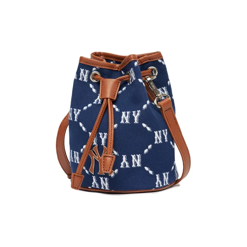 MLB Monogram Collection Polyester Synthetic Leather Bucket Bag, Shoulder Bag, Fanny Pack Mini Unisex Blue-1