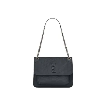 SAINT LAURENT Leather Hobo Bag, Shoulder Bag, Crossbody Bag Women's Dark Mist & Gray Black