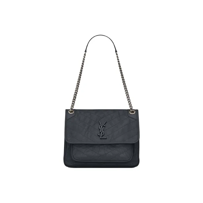 SAINT LAURENT Leather Hobo Bag, Shoulder Bag, Crossbody Bag Women's Dark Mist & Gray Black-0