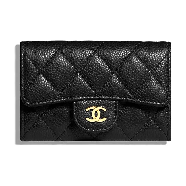 CHANEL Grain Embossed Cow Leather Coin Purse Card Holder, Wallet Women's Black-0
