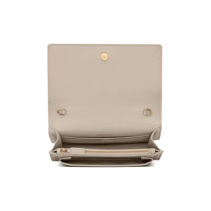 SAINT LAURENT SUNSET Leather Sunset Bag, Chain Bag, Wallet, Portable Crossbody Bag, Shoulder Bag Regular Women's White-3