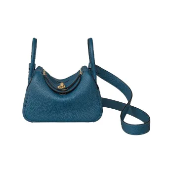 HERMES Lindy Clemence Bullock Leather Handbag Shoulder Bag Crossbody Bag Mini Women's S4 Deep Blue Dark Blue