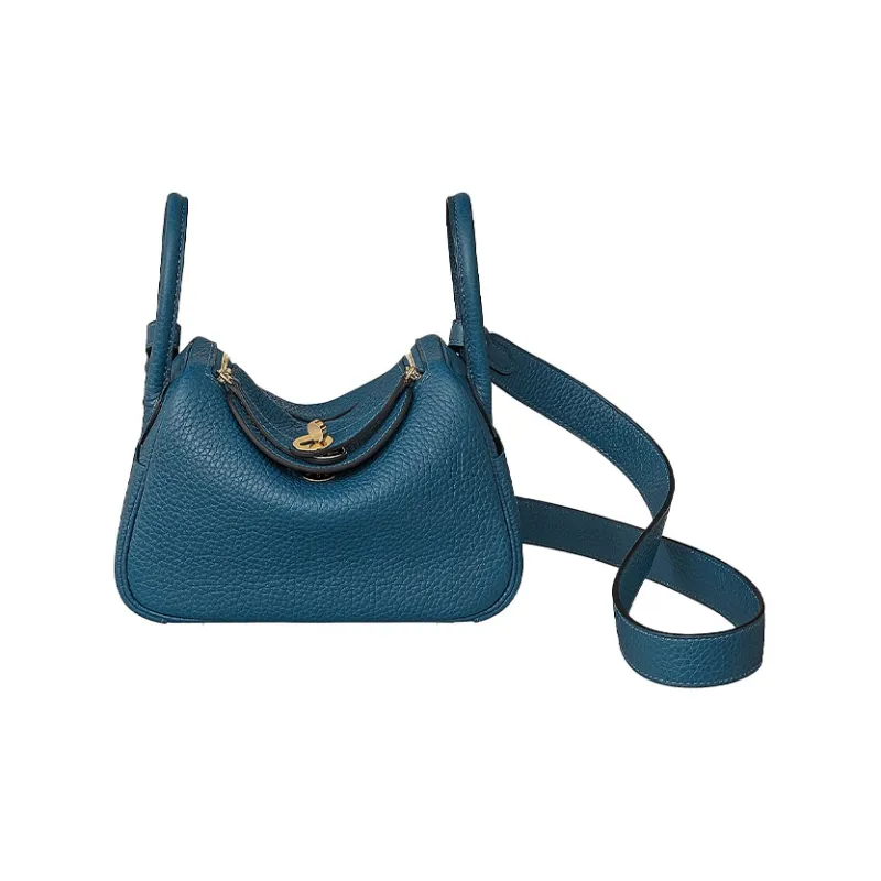 HERMES Lindy Clemence Bullock Leather Handbag Shoulder Bag Crossbody Bag Mini Women's S4 Deep Blue Dark Blue-0