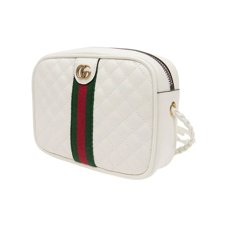 GUCCI Diamond Pattern Leather Camera Bag Shoulder Bag Crossbody Bag Mini Women's White-1