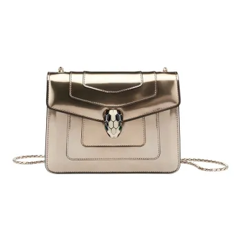 BVLGARI Serpenti Forever Series Cow Leather Crossbody Bag, Shoulder Bag Women's Mirror Gold