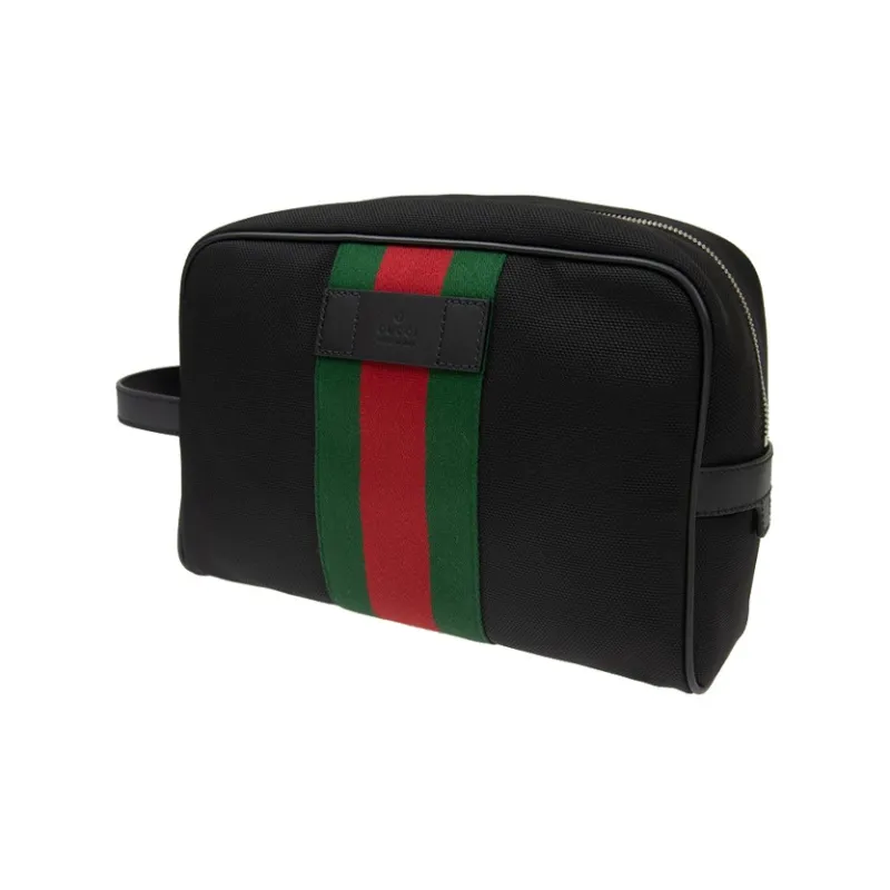 GUCCI Leather Canvas With Leather Canvas Bag Makeup Bag Toiletry Bag Clutch Men's Black-1