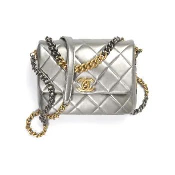 CHANEL Classic Flap CF Lambskin Shoulder Bag, Crossbody Bag Women's Silver