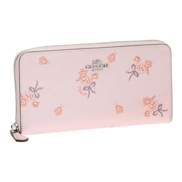 COACH Accordion Zip Leather Clutches Wallets Women's Pink-2