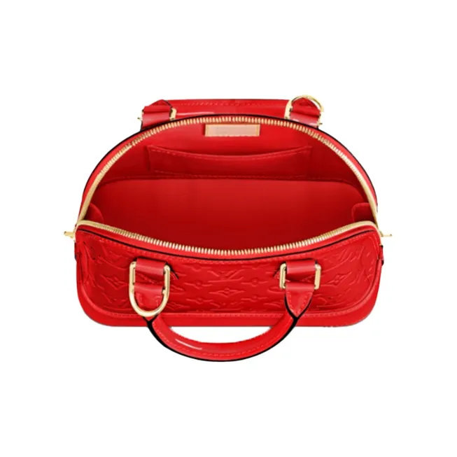 LOUIS VUITTON Alma Patent Leather Dome Bag Shoulder Bag Crossbody Bag Handbag Women's Cherry Red-3