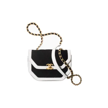 CHANEL 21K Winter Velour Flap Bag, Shoulder Bag, Crossbody Bag Mini Women's Black/White