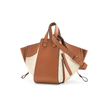 LOEWE Hammock Jacquard Cow Leather Canvas Hammock Bag Shoulder Bag Crossbody Bag Handbag Small Size Women's Brown/Beige