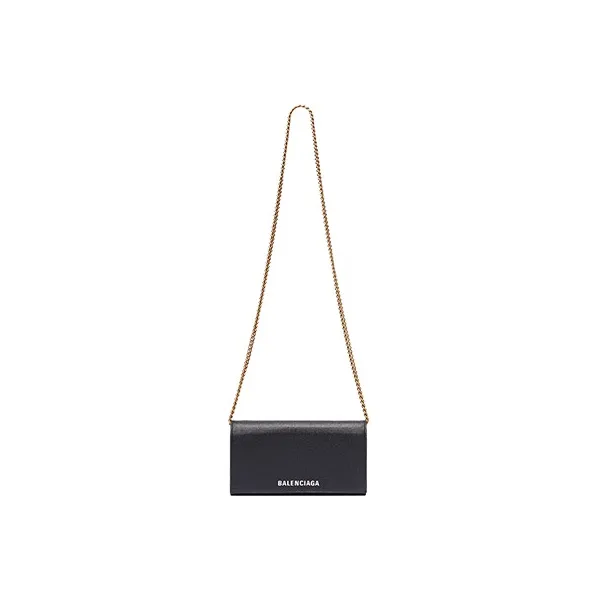 Balenciaga Ville Cow Leather Wallet Crossbody Bag Women's Black-3
