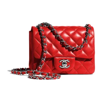 CHANEL Classic Flap CF Lambskin Shoulder Bag, Crossbody Bag Mini Women's Red