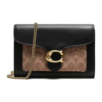 COACH Tabby Canvas Leather Chain Bag Shoulder Bag Crossbody Bag Small Size Women's Black & Brown Monogram