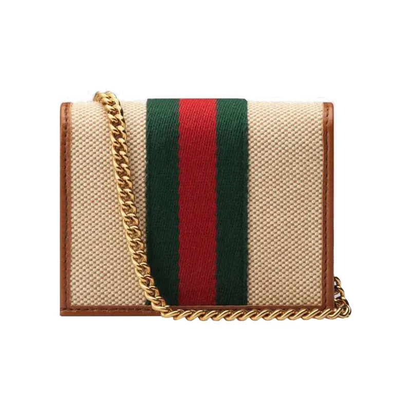 GUCCI Rajah Canvas With Leather Chain Bag Handbag Card Holder Women's Beige/Brown-2