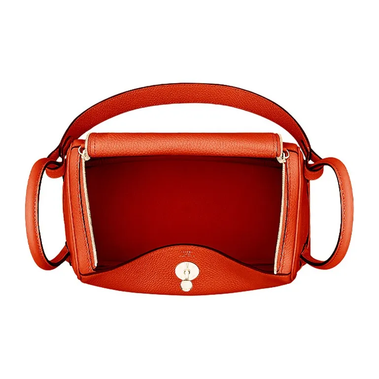 HERMES Lindy Clemence Bullock Leather Handbags Shoulder Bags Women's 9J Feu Flame Orange-2