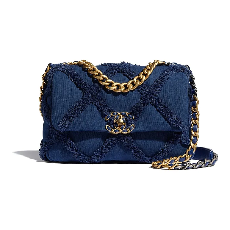 CHANEL 19Bag Cotton Canvas With Calfskin Shoulder Bag, Crossbody Bag Trumpets Women's Marine Blue-1