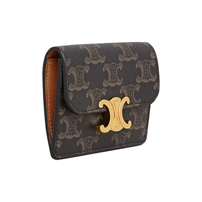 CELINE Triomphe Synthetic Leather Coin Purse, Card Holder Women's Brown-1