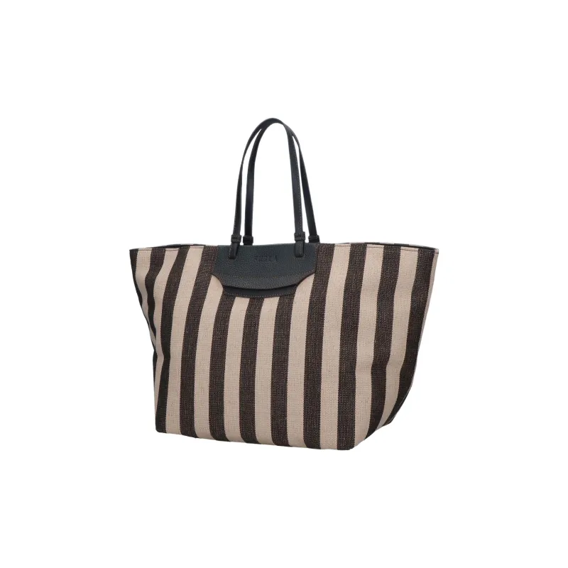 Furla Meraviglia Cotton With Leather Tote Bag Shopping Bag Shoulder Bag Handbag Medium Size Unisex Black-1