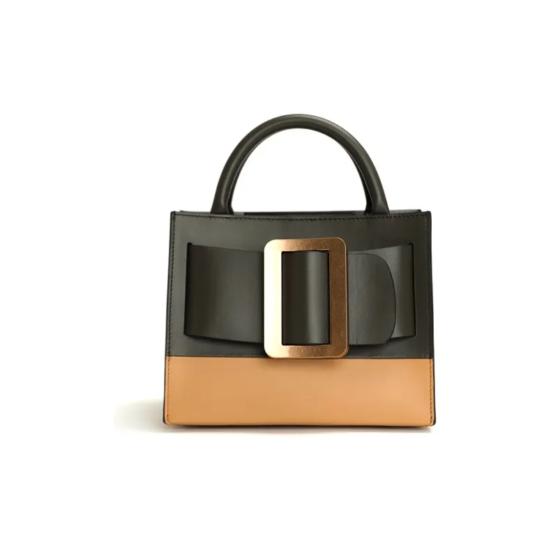 BOYY Calfskin Shoulder Bag, Crossbody Bag, Handbag Medium Size Women's Dark Gray & Ginger Yellow-0