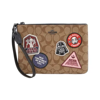 COACH Star Wars Gallery Canvas Wrist Bag Clutch Small Size Unisex Khaki