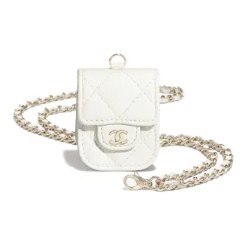CHANEL Calfskin With Gold Tone Metal Clutch Headphone With Earphone Case Women's White