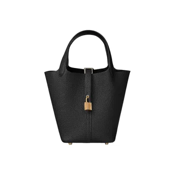 HERMES Picotin Lock Clemence Bullock Leather Basket Bag Bucket Bag Handbag Women's Noir Black