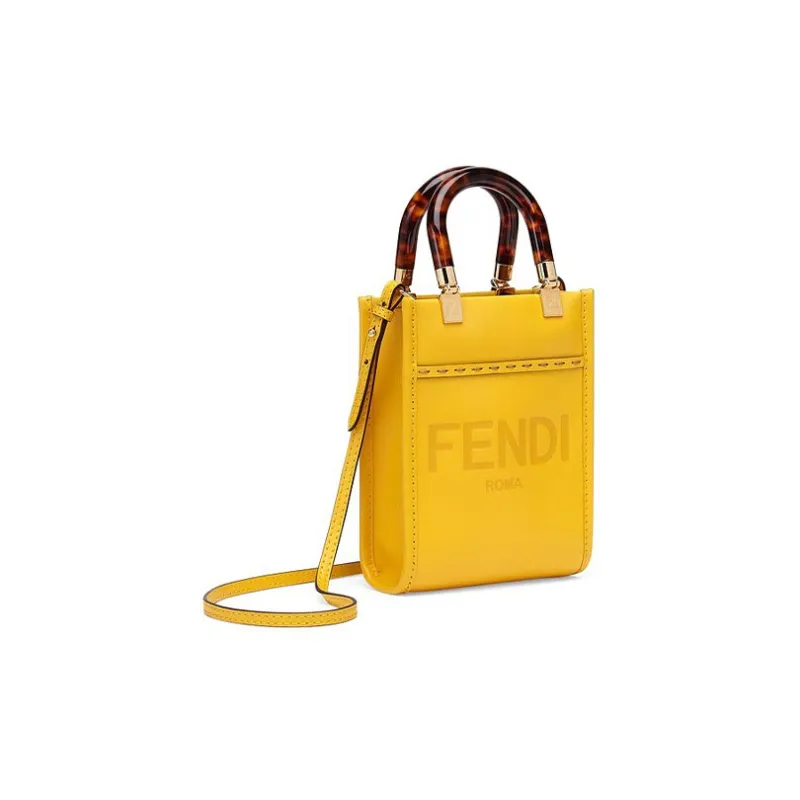 FENDI Sunshine Cow Leather Small Tote Sunshine Bag, Handbag, Shoulder Bag, Crossbody Bag Mini Women's Yellow-1