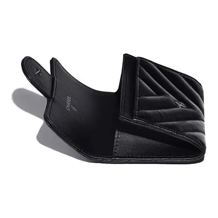 CHANEL 2.55 Cow Leather Flap Wallet Women's Black-2