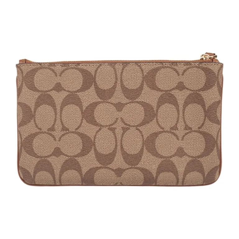 COACH Wristlet Canvas With Leather Pochette Handheld Wrist Bag Small Size Women's Tan Monogram-1