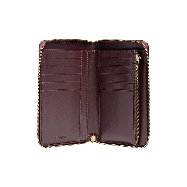COACH Zip Around Leather Wallet Medium Size Women's Dark Berry-1